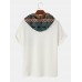 Mens Vintage Geometric Pattern Short Sleeve Knit Hooded T  Shirts