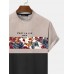 Mens Tropical Plants Print Patchwork Texture Short Sleeve T  Shirts